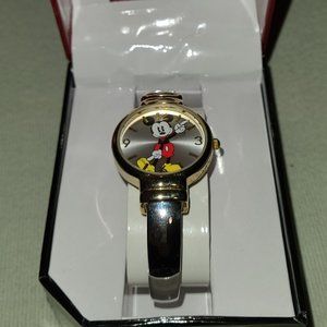 Disney Mickey Mouse Silver & Gold Hinge Bracelet Style Watch
